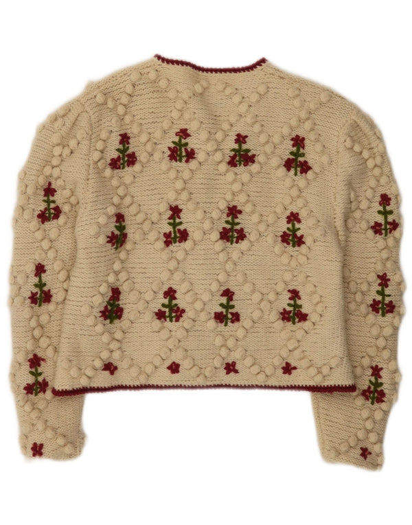 Vintage Damen Crop Cardigan Pullover UK 6 XS Off White Floral