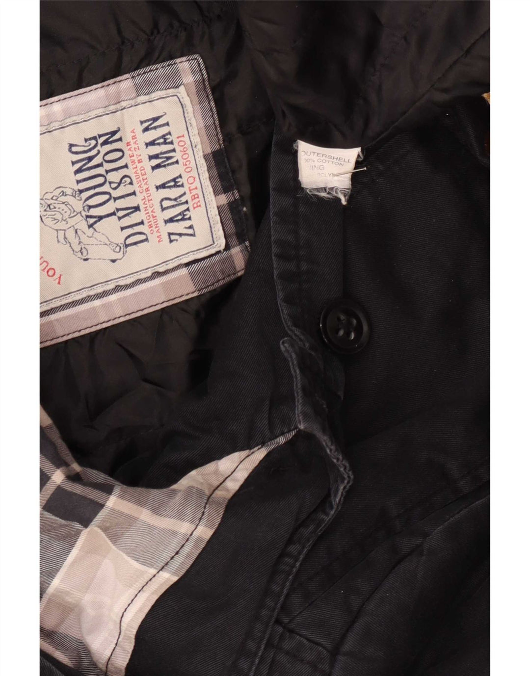 Zara Herren-Dufflecoat mit Kapuze, UK 36, Größe S, marineblaue Baumwolle