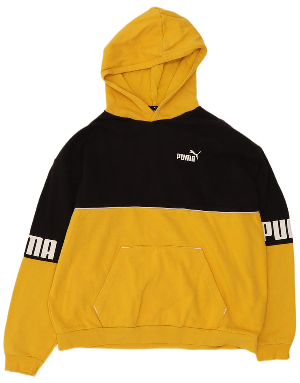 Puma Jungen-Pullover mit grafischem Kapuzenpullover, 15–16 Jahre, gelbe Farbblock-Baumwolle