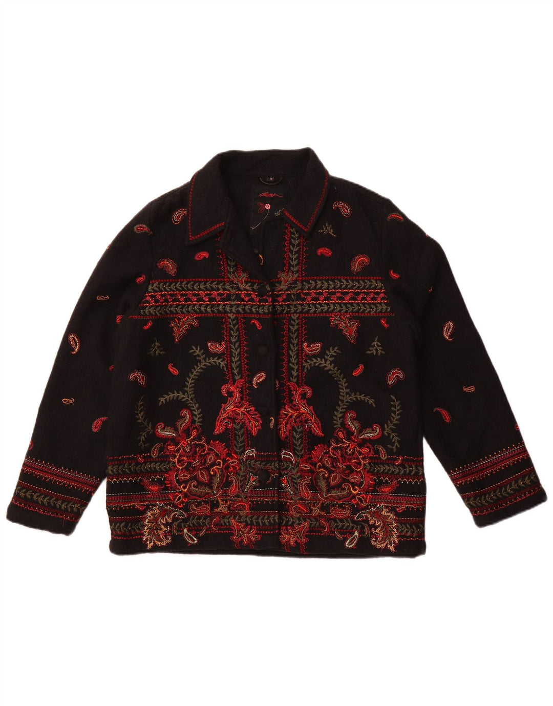 Dash Damen Bomberjacke UK 14 Große schwarze Paisley-Wolle