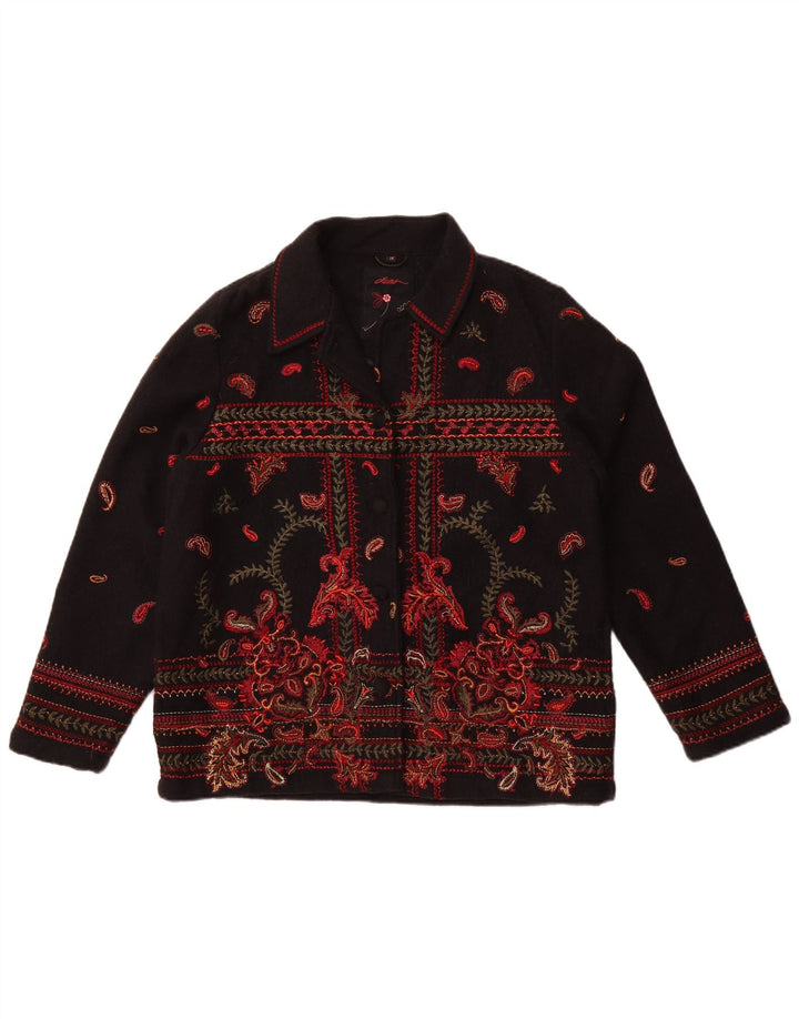 Dash Damen Bomberjacke UK 14 Große schwarze Paisley-Wolle