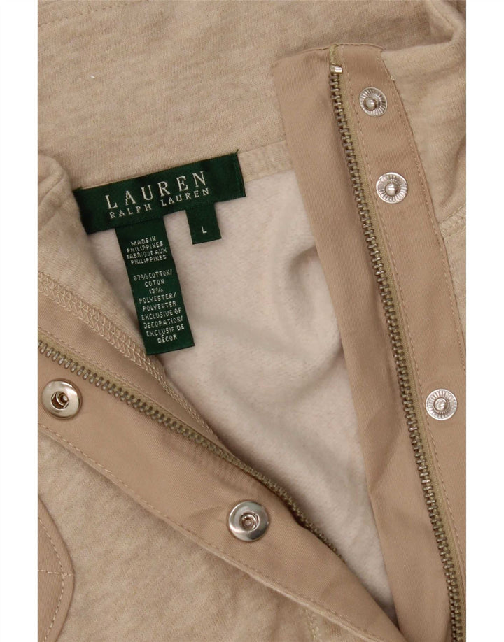 Ralph Lauren Damen Bomberjacke UK 16 Large Beige Colourblock Baumwolle