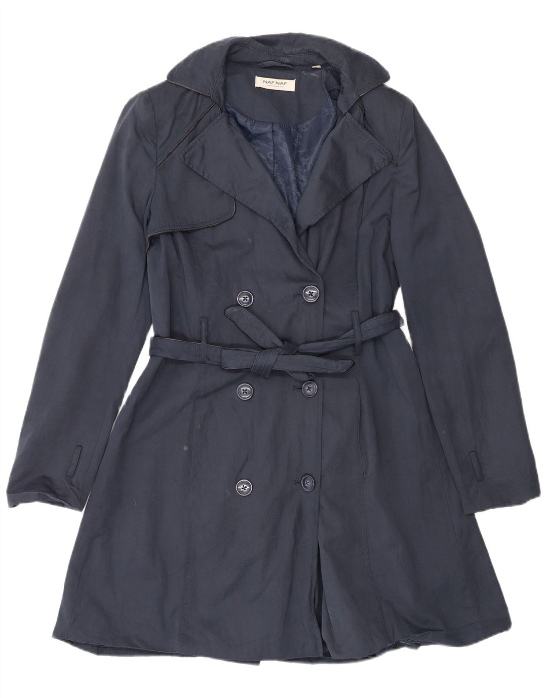 Naf Naf Damen Trenchcoat IT 48 XL Marineblaue Baumwolle