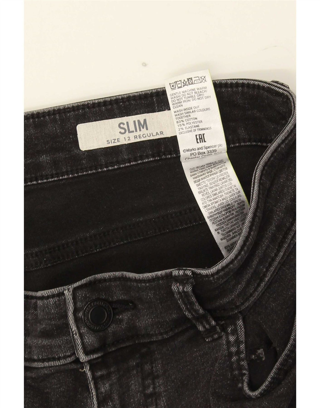 Marks & Spencer Damen Slim Jeans UK 12 Medium W30 L27 Grau Baumwolle
