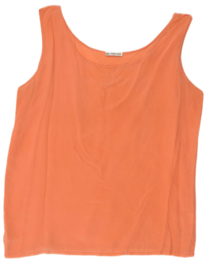 Vintage Damen Ärmelloses Blusentop UK 16 Große Orange Seide