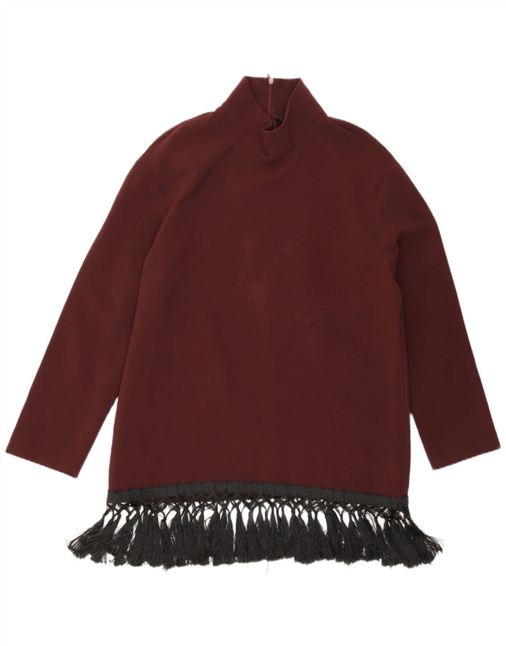 Zara Damen Langarm-Tunika-Oberteil UK 14 Medium Burgund