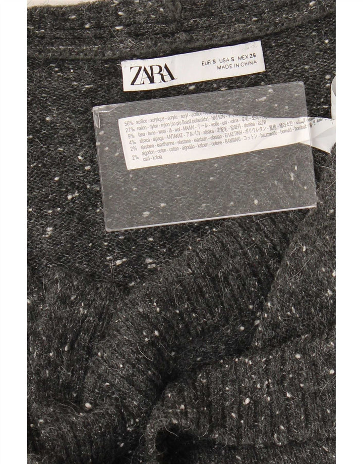 Langer, übergroßer Strickjackenpullover für Damen von Zara, Gr. 10, klein, grau gefleckt