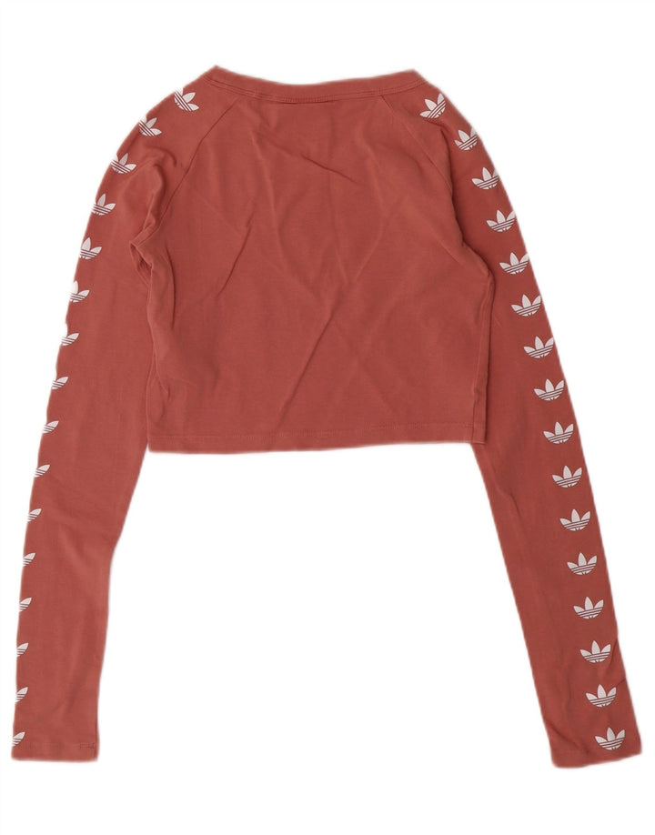 ADIDAS Damen Crop Graphic Top Langarm UK 6 XS Rosa Baumwolle