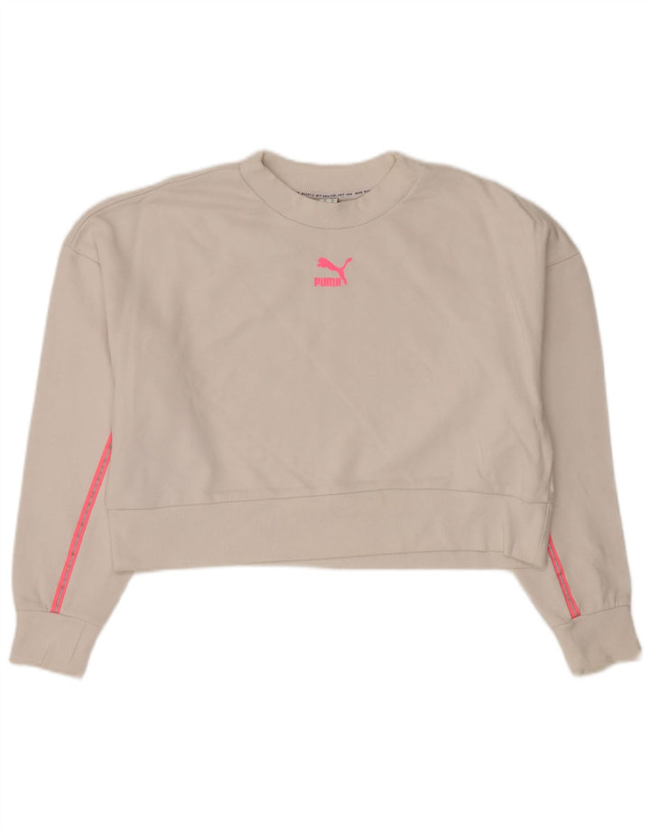 PUMA Damen Crop Oversized Sweatshirt Pullover UK 14 Mittelweiße Baumwolle
