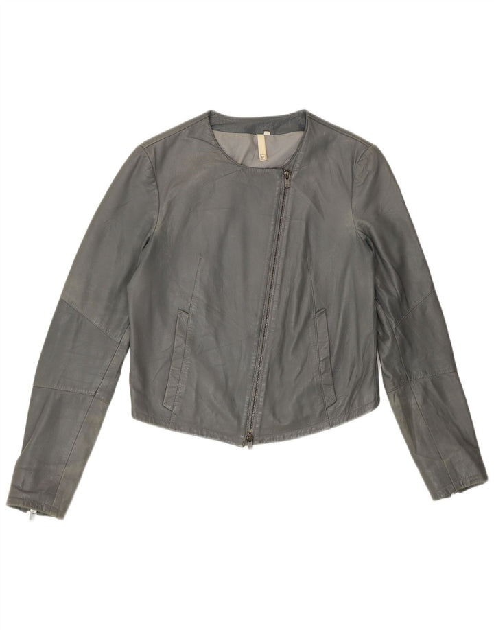Vintage Damen Crop Lederjacke UK 12 Mittelgraues Leder