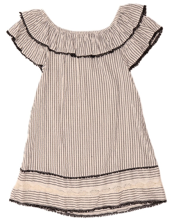 Kurzes, schulterfreies Damenkleid von Zara, UK-Größe 40, Größe S, weiß, gestreift, Baumwolle