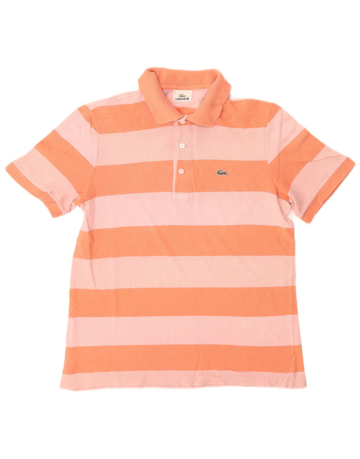 Lacoste Herren-Rugby-Poloshirt, Größe 3, klein, orange gestreift, Baumwolle