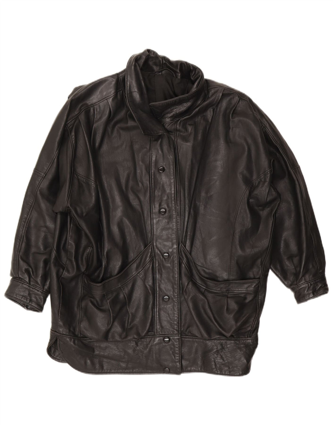 VINTAGE Damen Übergroße Lederjacke UK 14 Großes schwarzes Leder