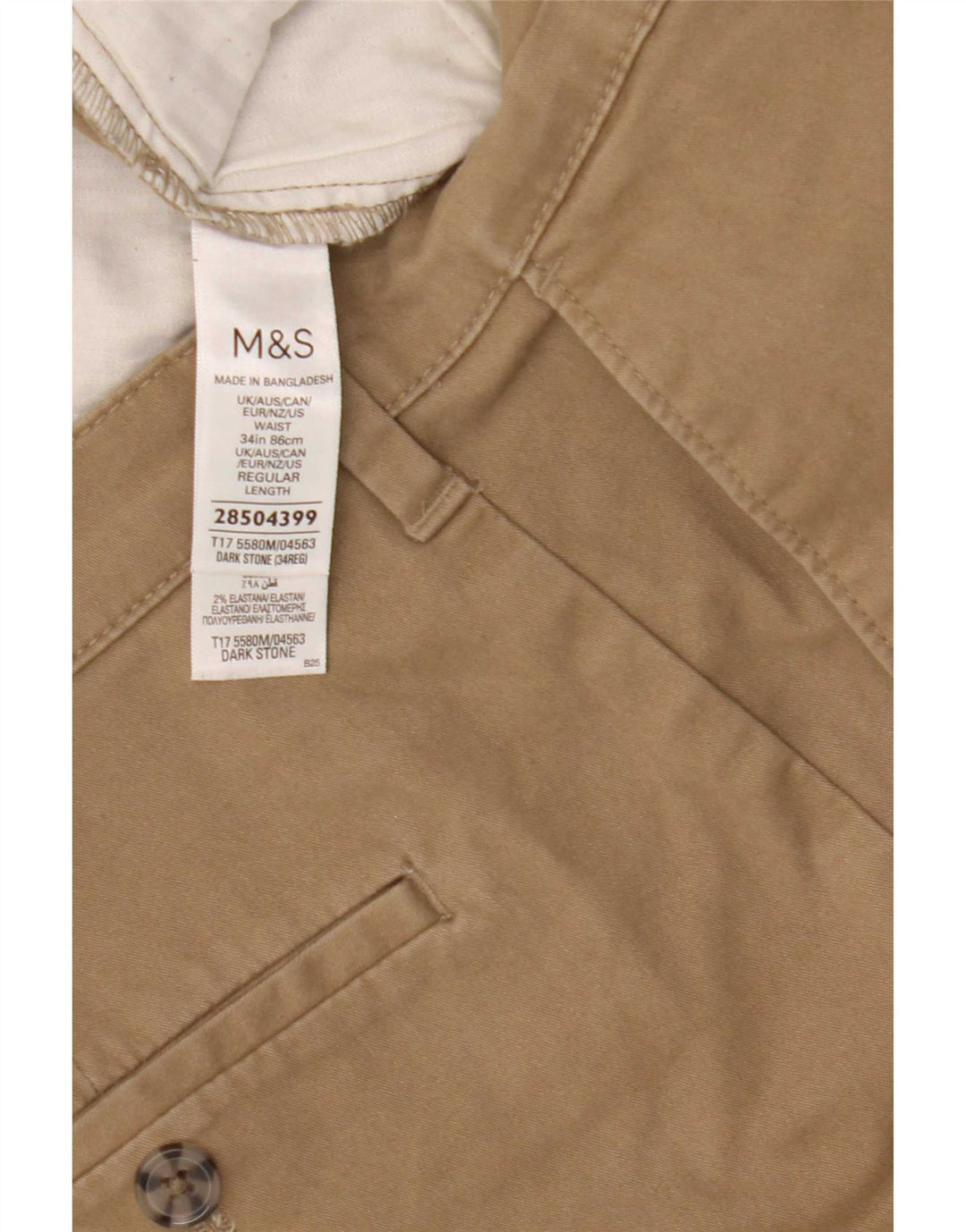 Marks & Spencer Herren-Chinoshorts W34, Größe L, Beige, Baumwolle