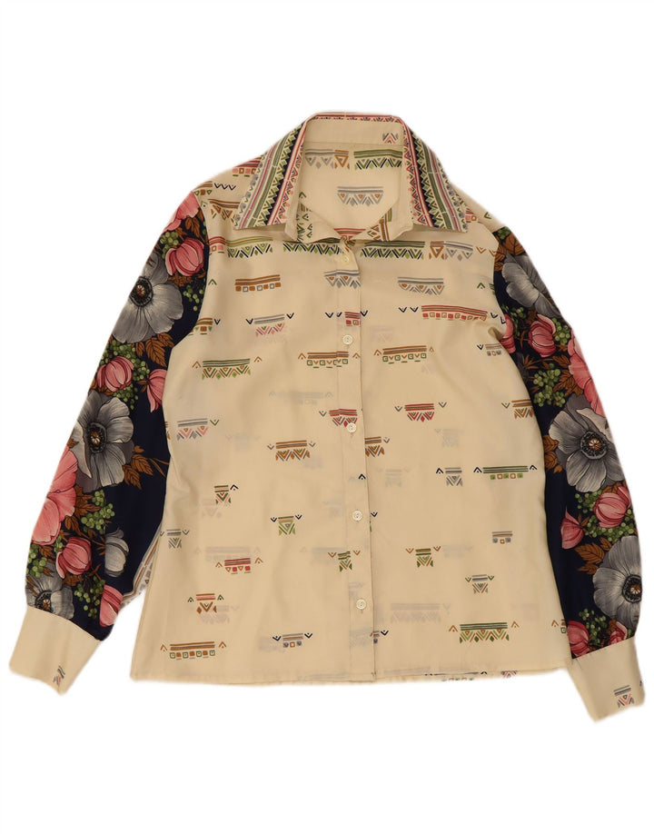 Vintage Damen Hemdbluse UK 12 Medium Beige Floral