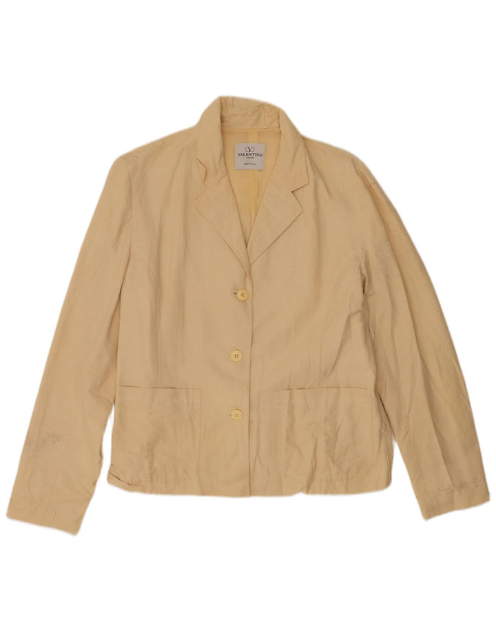 Valentino Damen-Blazerjacke mit 3 Knöpfen, IT 40, kleine beige Nadelstreifen