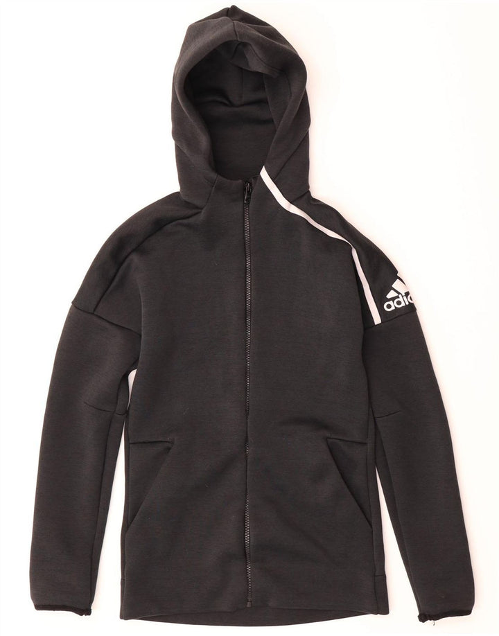 ADIDAS Boys Graphic Zip Hoodie Sweater 13-14 Years Black Polyester Vintage Adidas and Second-Hand Adidas from Messina Hembry 