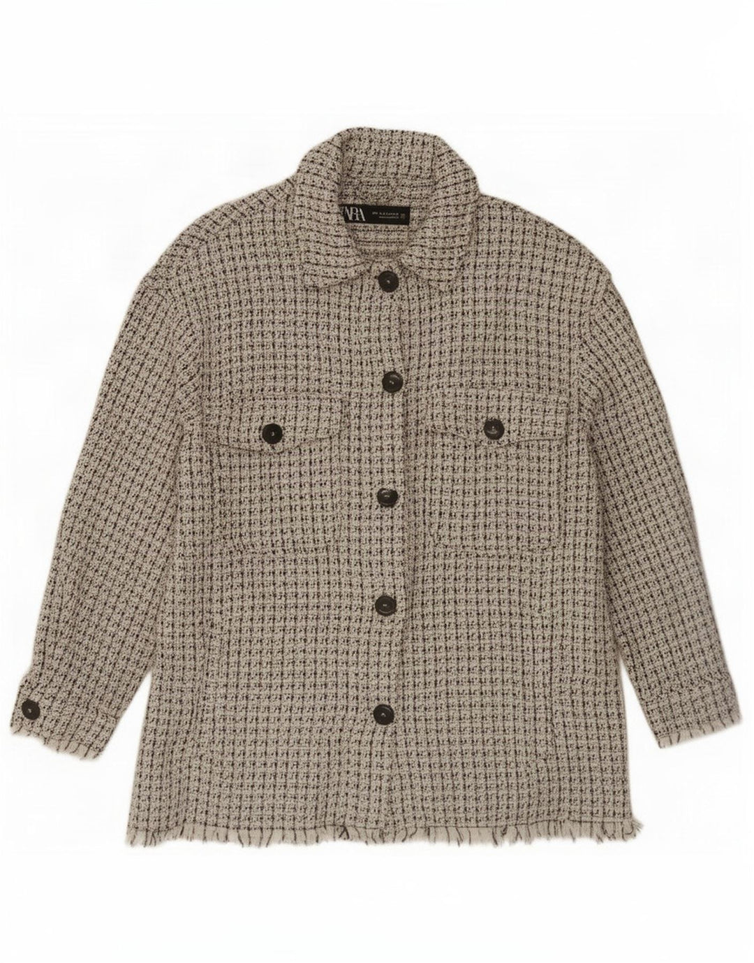 Zara Damen Shacket Jacke UK 14 Mittelweiß gefleckte Baumwolle