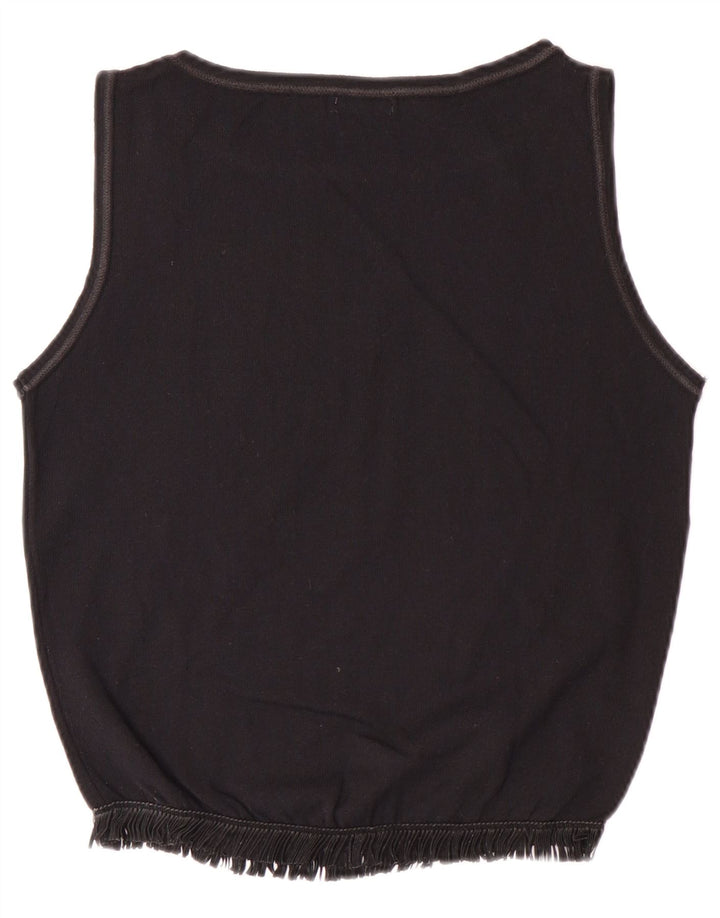 BENETTON Damen Crop Vest Top UK 12 Medium Schwarz Polyamid