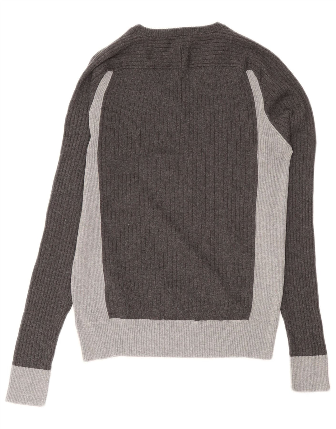 Gas Herren-Pullover mit V-Ausschnitt aus mittelgrauer Colourblock-Baumwolle