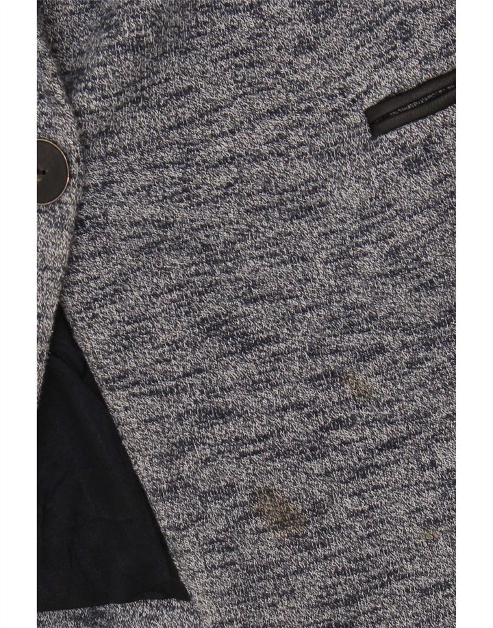Zara Damen 1-Knopf-Blazerjacke UK 6 XS blau gefleckte Baumwolle
