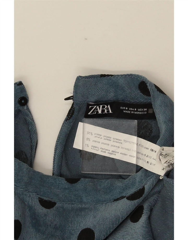Zara Damen-Etuikleid mit langen Ärmeln, Gr. 10, Größe S, blau, gepunktet, Polyester