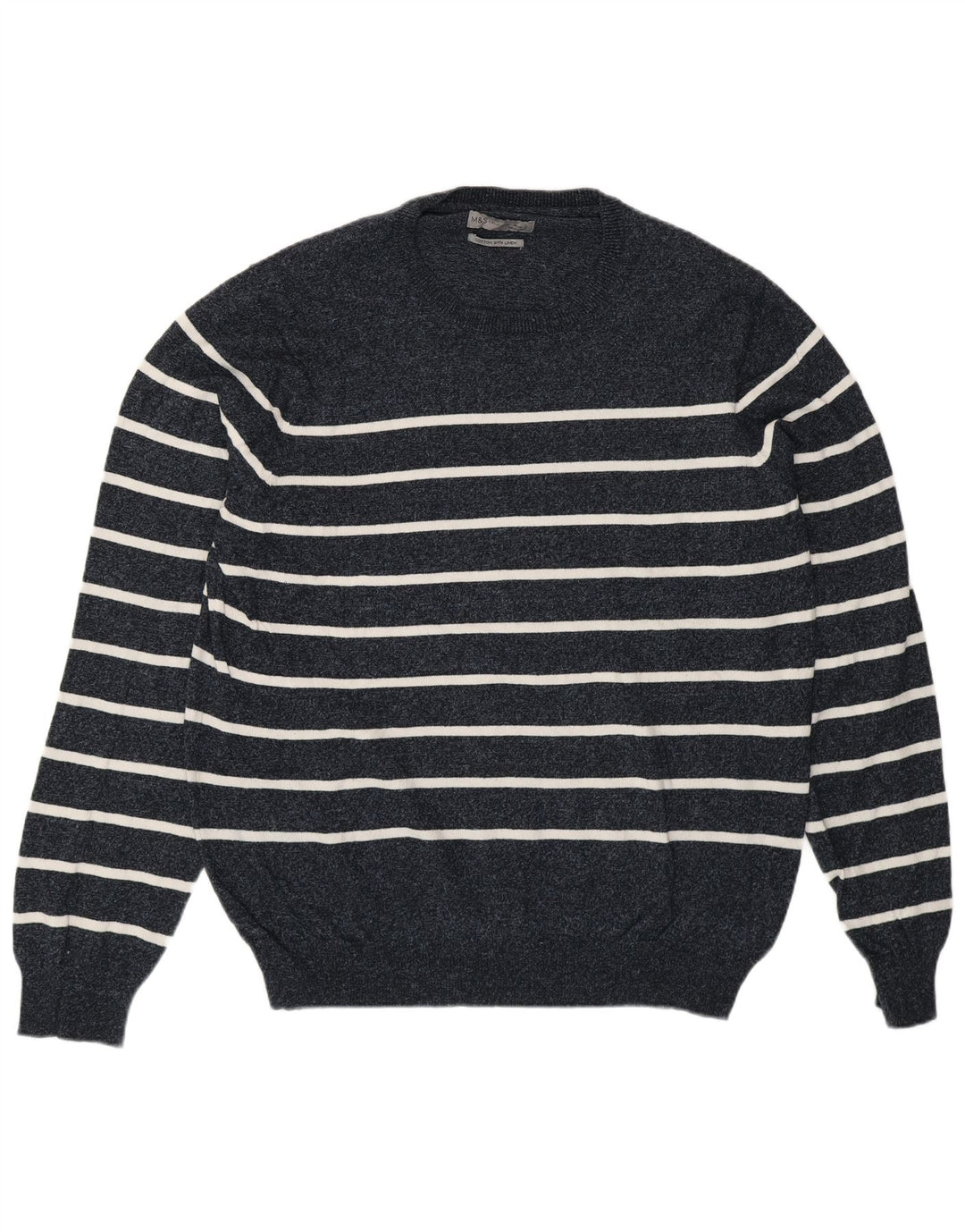 Marks & Spencer Herren-Pullover mit Rundhalsausschnitt, groß, marineblau gestreift
