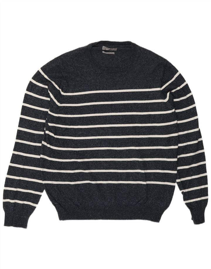 Marks & Spencer Herren-Pullover mit Rundhalsausschnitt, groß, marineblau gestreift