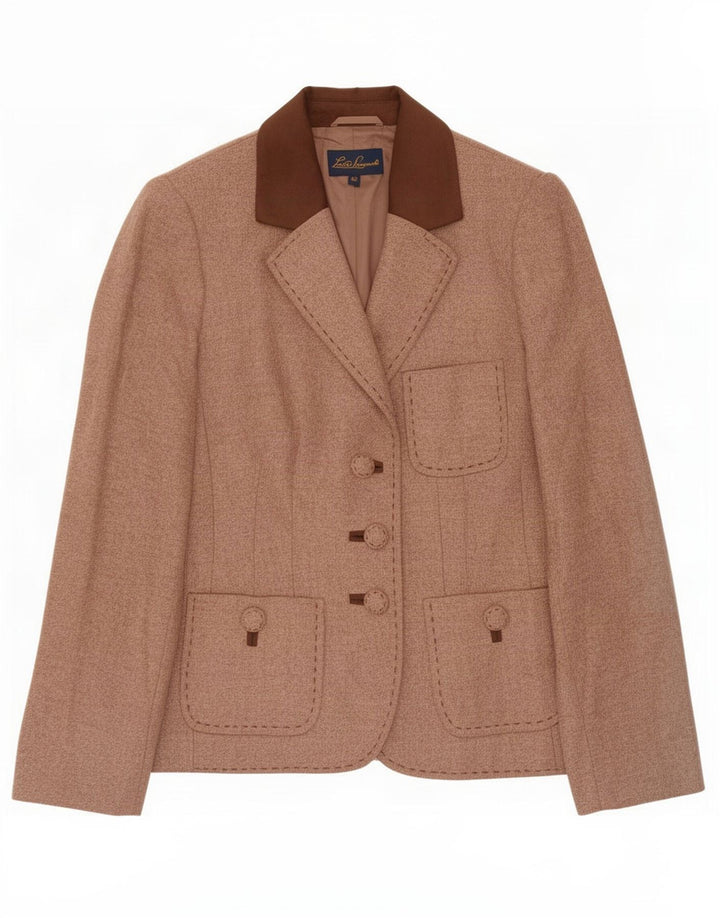 Luisa Spagnoli Damen 3-Knopf-Blazerjacke IT 42 Mittelbraune Wolle