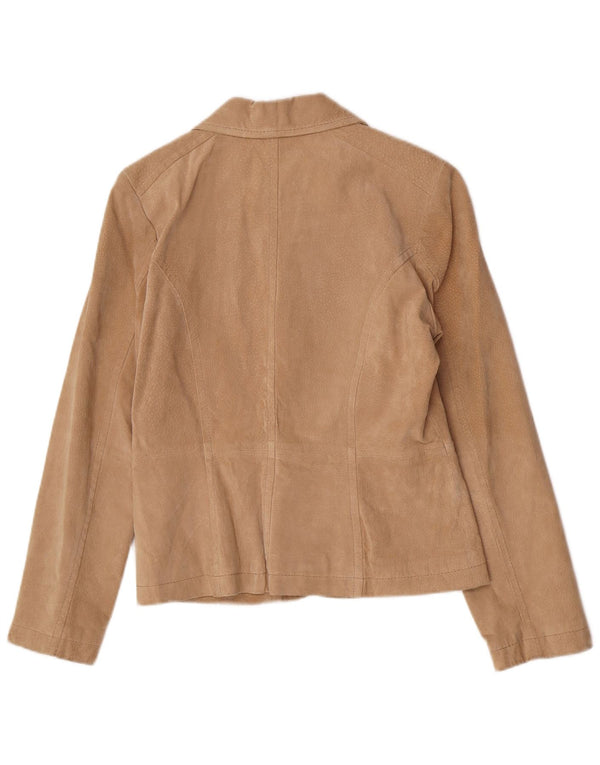 Vivien Caron Damen-Blazerjacke aus Wildleder mit 2 Knöpfen, EU 36, kleines beiges Leder