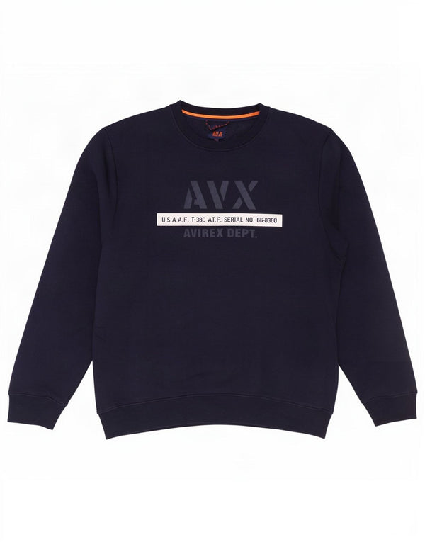 Avirex Mens Graphic Sweatshirt Jumper 2XL Navy Blue Polyester