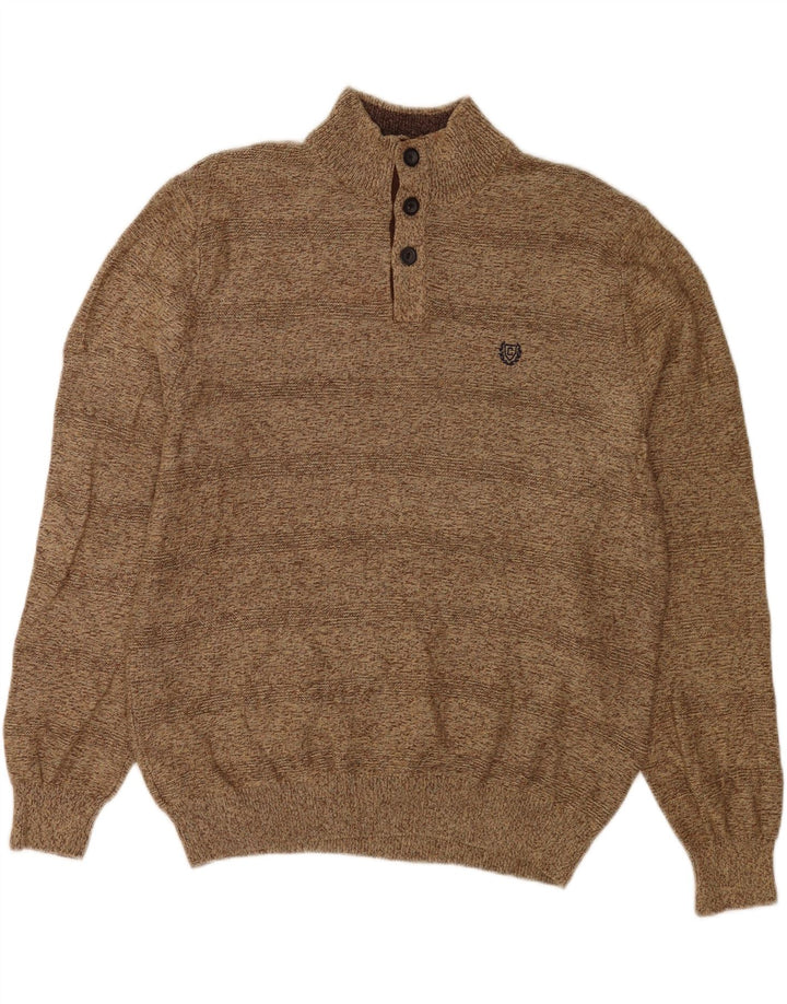 Chaps Herren-Pullover mit Knopfkragen, groß, aus brauner Baumwolle
