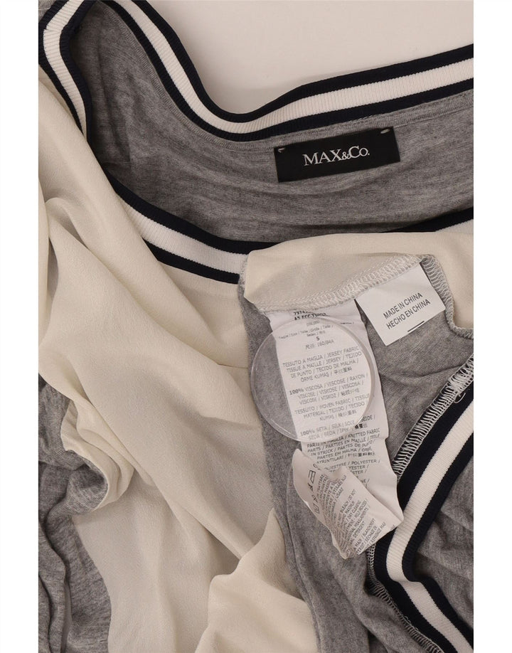 Max & Co. Langarm-Blusenoberteil für Damen, UK 10, Größe S, Grau, Farbblock