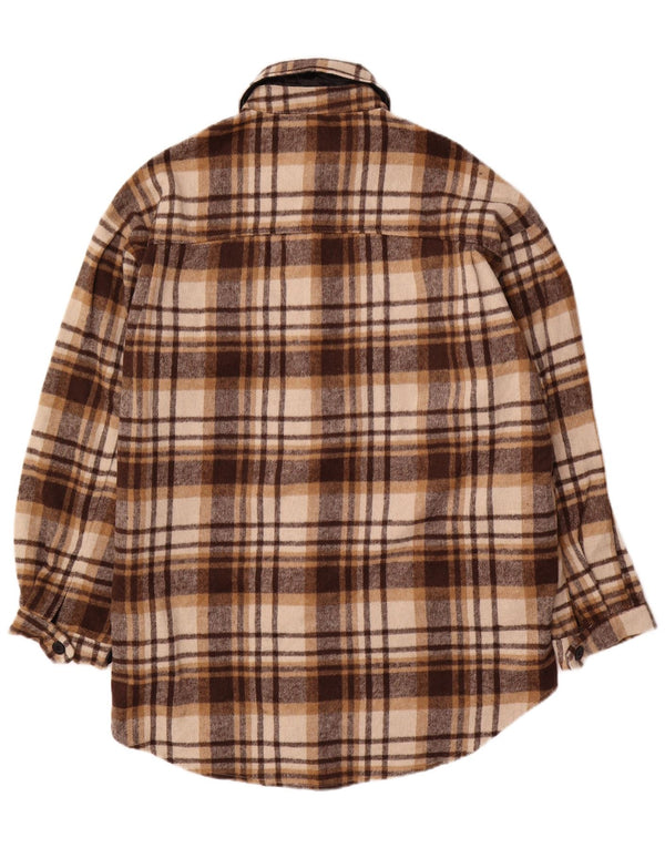Vintage Damen-Oversize-Flanell-Hemdkleid, UK 10, kleine braune Karo-Baumwolle
