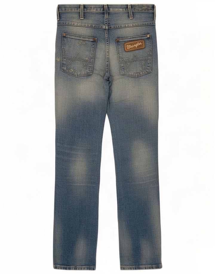 Wrangler Herren Distressed Straight Jeans W29 L32 Blaue Patchwork-Baumwolle