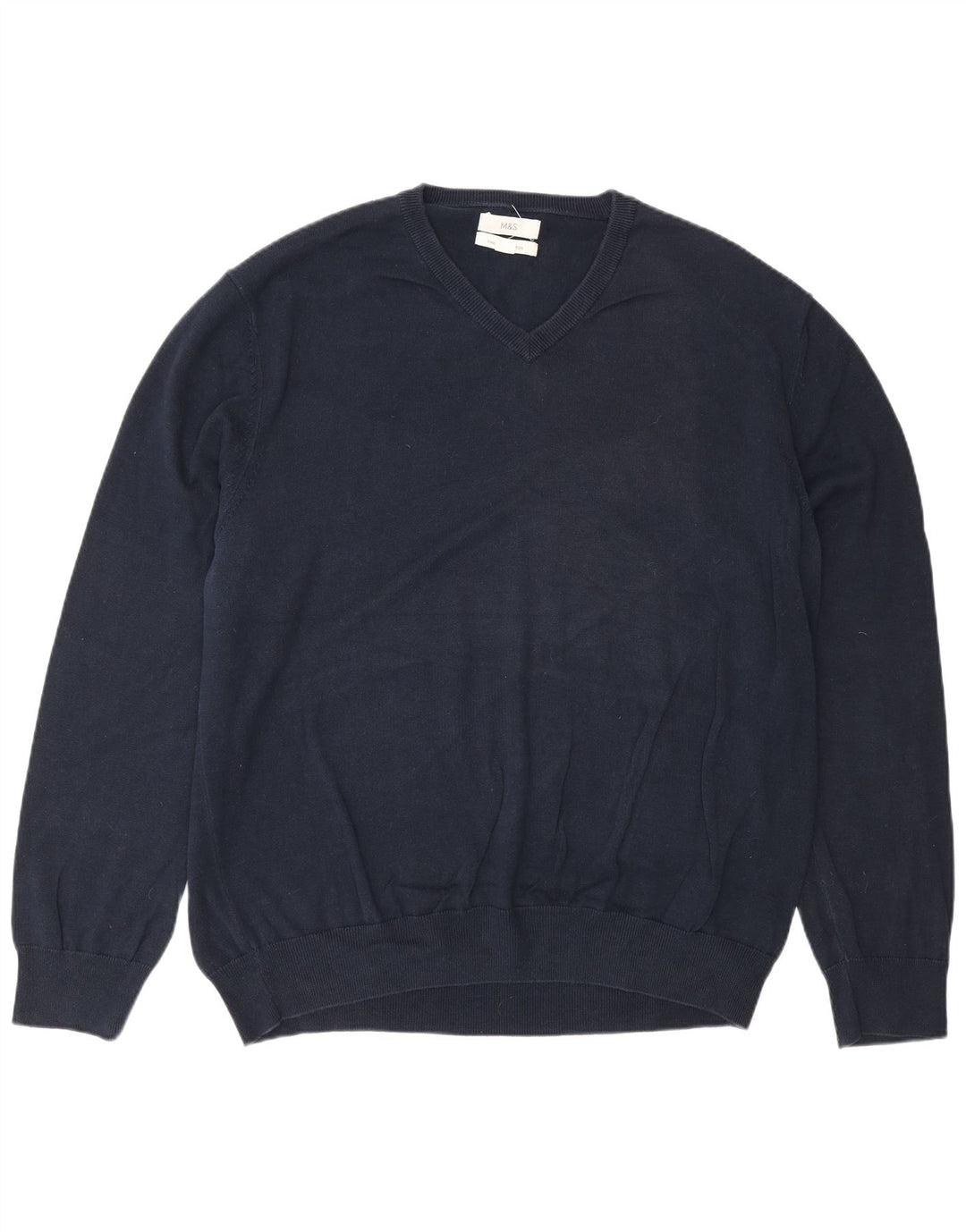 Marks & Spencer Herren-Pullover mit V-Ausschnitt, 2XL, marineblaue Baumwolle