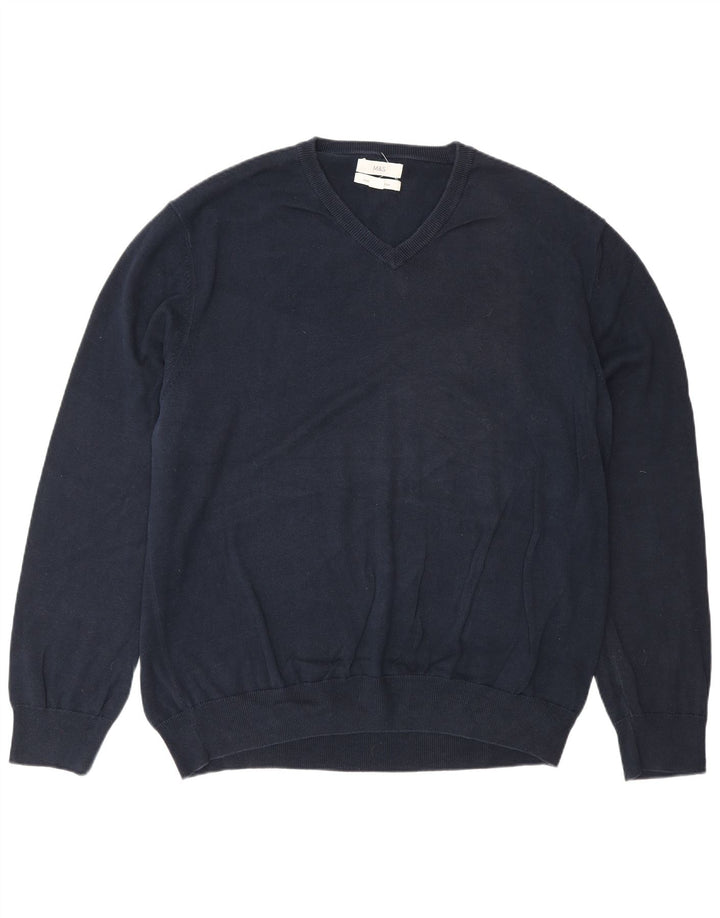 Marks & Spencer Herren-Pullover mit V-Ausschnitt, 2XL, marineblaue Baumwolle