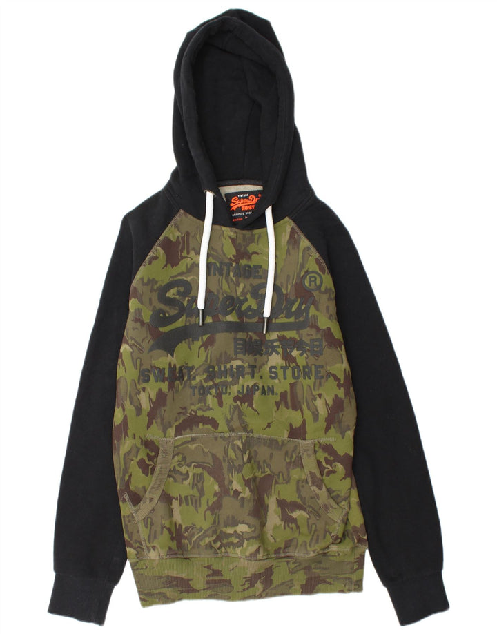 SUPERDRY Herren-Kapuzenpullover mit Grafik, Größe S, Khaki, Camouflage, Baumwolle