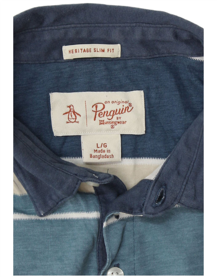 PENGUIN Herren Heritage Slim Fit Poloshirt, groß, blau, Farbblock