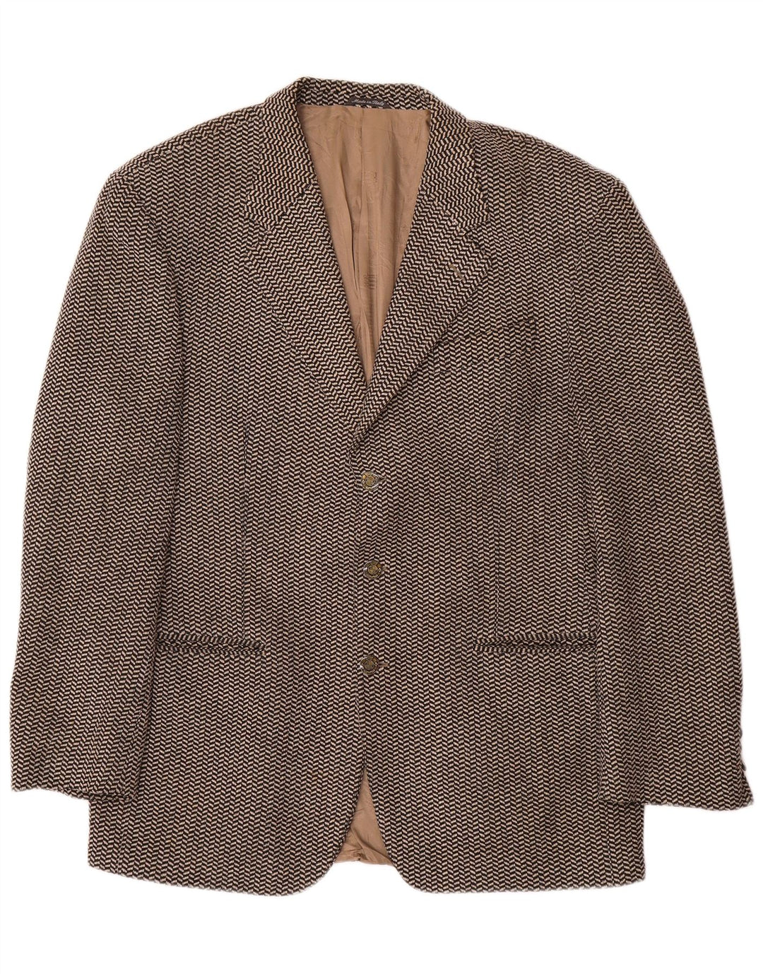 Ferre Herren-Blazer mit 3 Knöpfen, IT 52 XL, braune Wolle mit Fischgrätenmuster