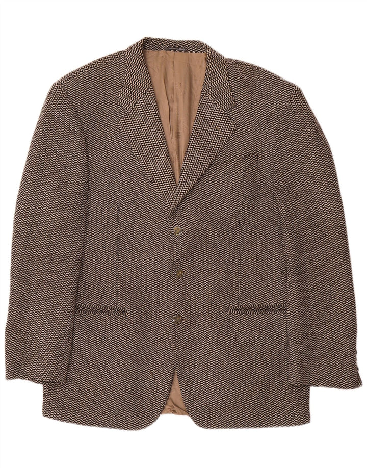 Ferre Herren-Blazer mit 3 Knöpfen, IT 52 XL, braune Wolle mit Fischgrätenmuster