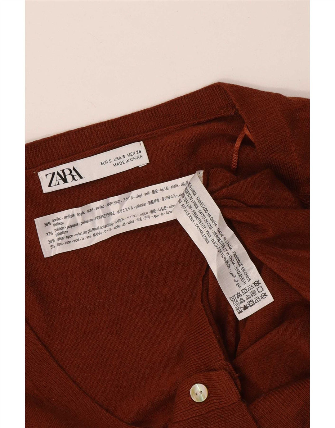 Zara Damen-Cardigan-Pullover UK 10 Kleines braunes Acryl