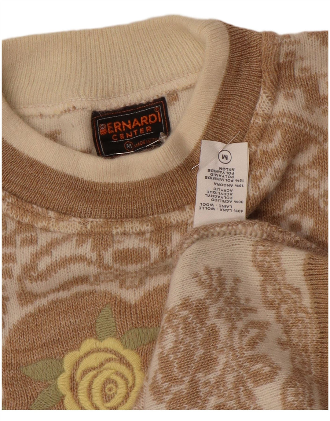 Bernardi Damen-Pullover mit Rundhalsausschnitt, UK 14, Mittelbeige, Fair-Isle-Wolle