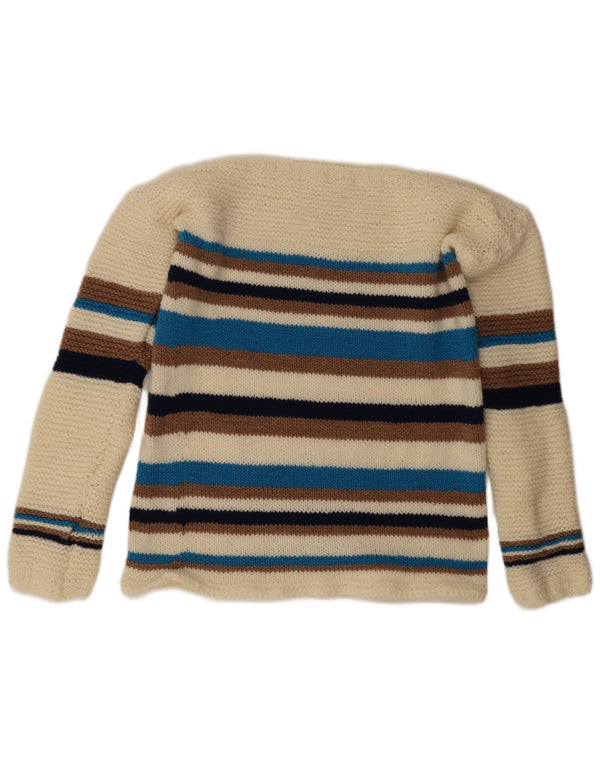 Vintage Damen Rundhalspullover Pullover UK 14 Medium Off White gestreift