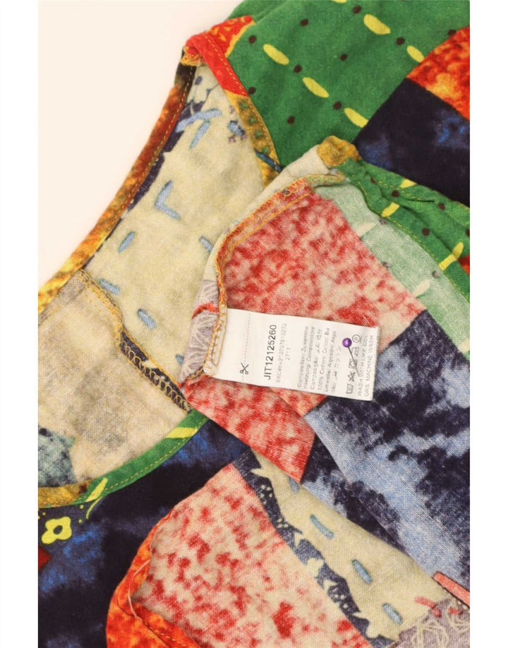 Vintage Damen Bluse Top UK 16 Große bunte Patchwork-Baumwolle