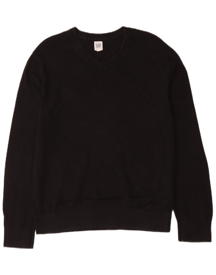 Gap Herren-Pullover mit V-Ausschnitt, groß, aus schwarzer Baumwolle
