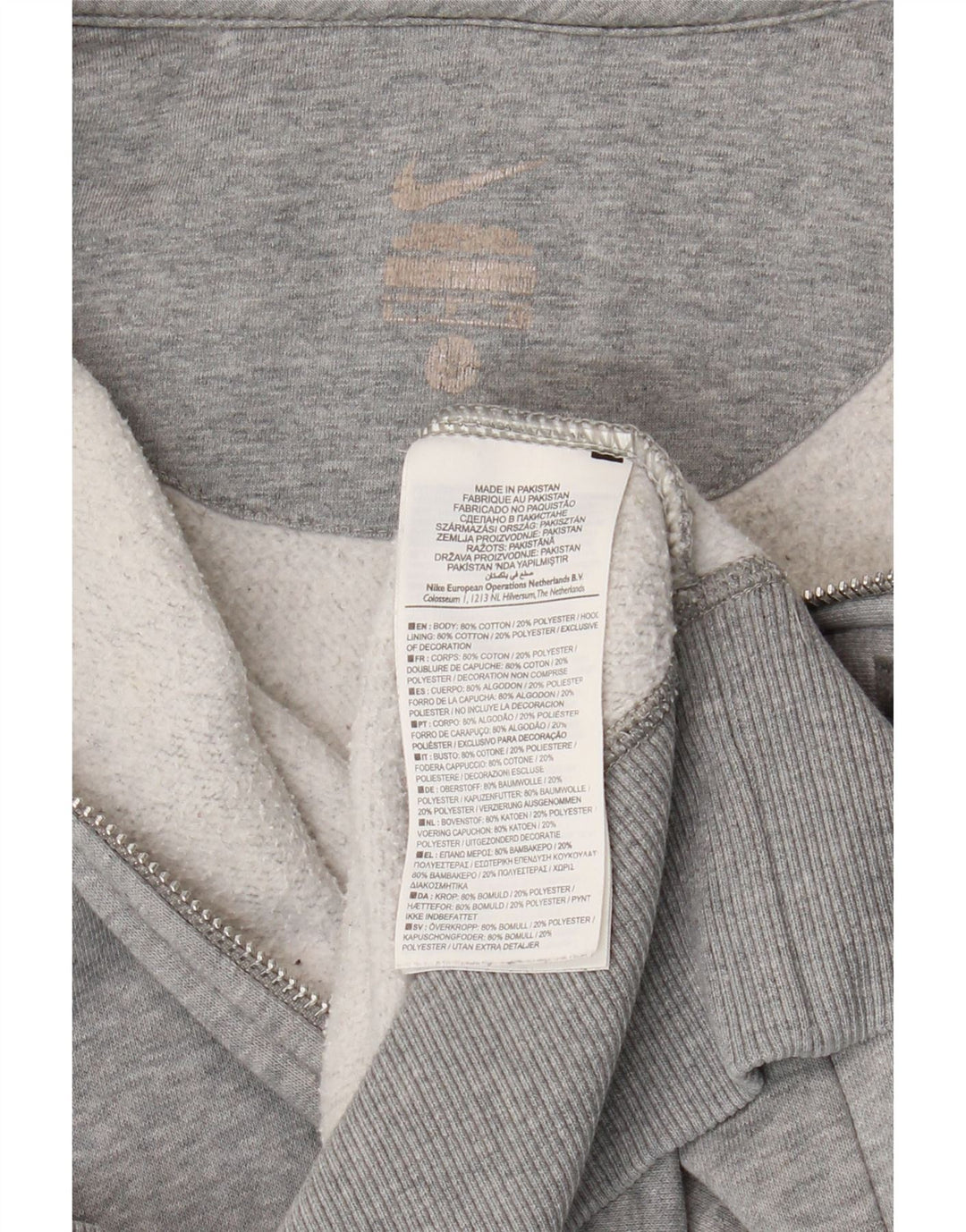Nike Herren-Kapuzenpullover mit grafischem Reißverschluss, Größe S, graue Baumwolle