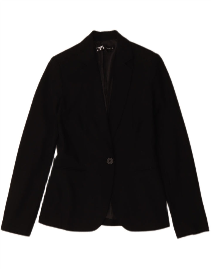 Zara Damen 1-Knopf-Blazerjacke EU 34 2XS Schwarz Polyester