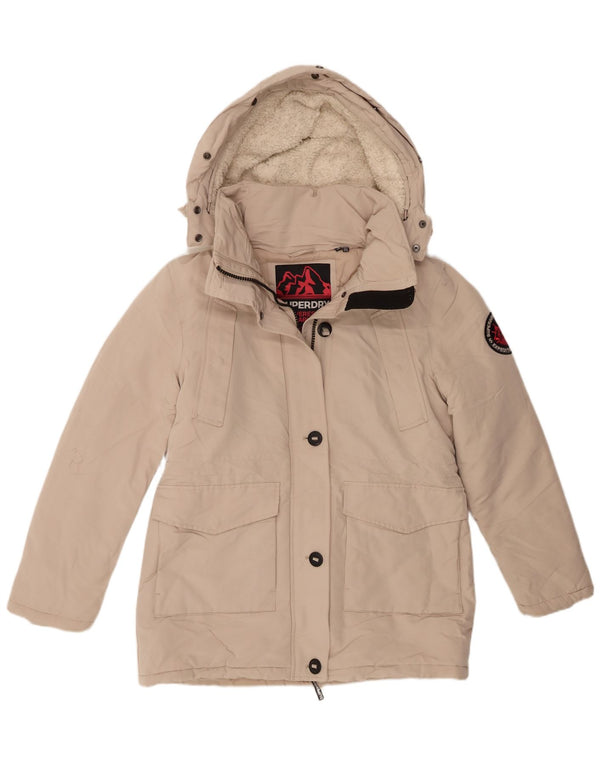 Superdry Damen-Parka mit Kapuze, UK 12, Mittelbeige