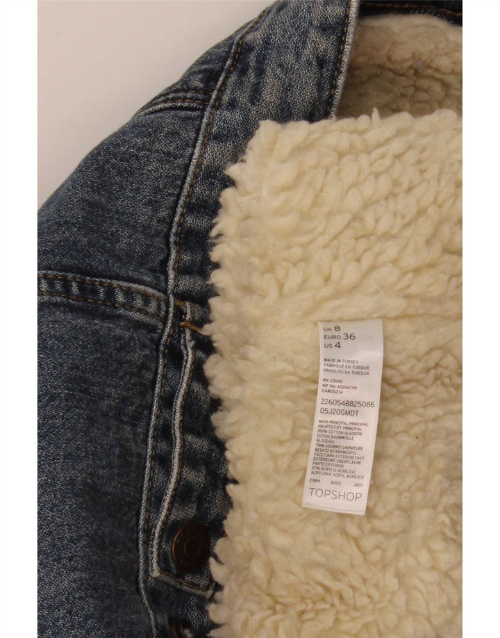 Topshop Damen Sherpa Jeansjacke UK 8 Small Blau Baumwolle
